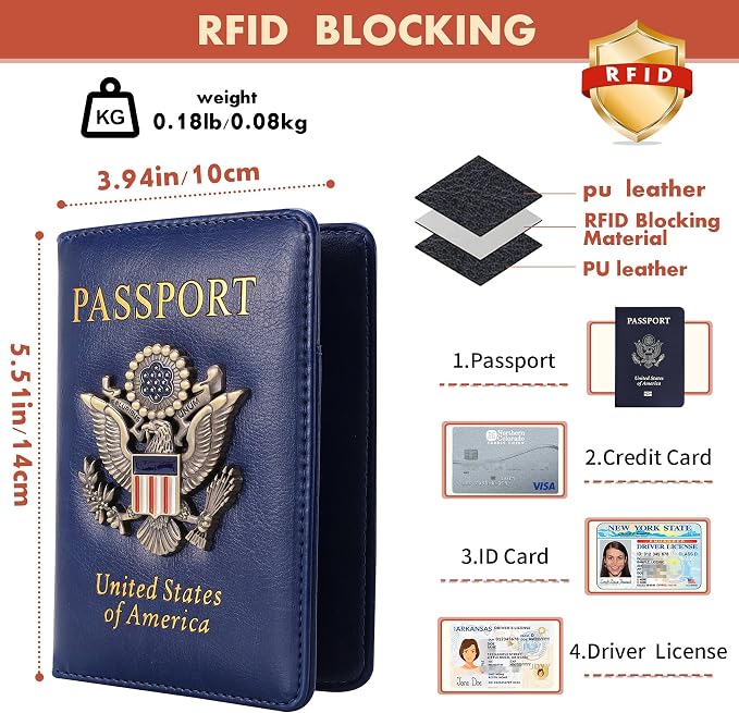 Passport Holder and Card Slot Combo RFID Blocking Leather Travel Passport Wallet for Men and Women US Passport Cover Protector(black)
