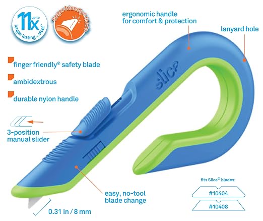 Slice Box Cutter, Heavy Duty Utility Knife, Safe Ceramic Blade Lasting 11x Longer than Metal, Blue, 1 Pack