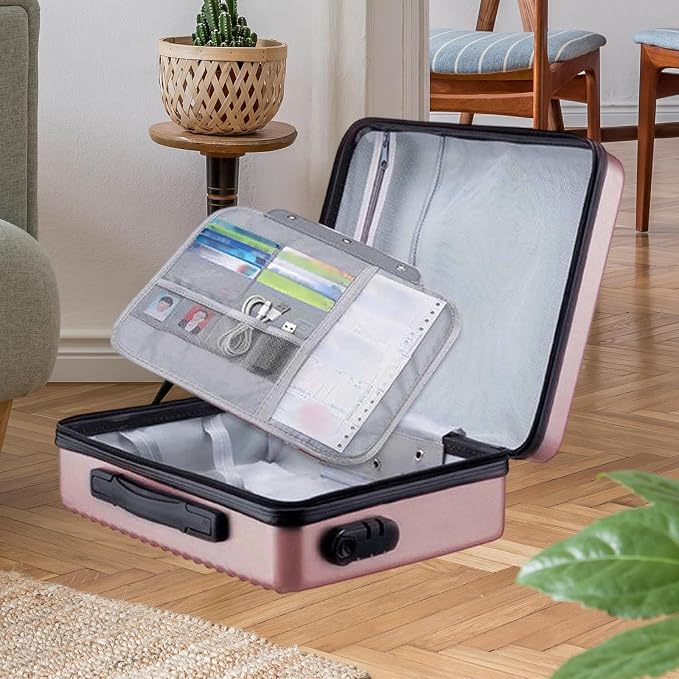 Fireproof Document Box, Secure Storage, Waterproof Briefcase, Sturdy Storage Bag for Contracts, Outdoor, Rose Gold