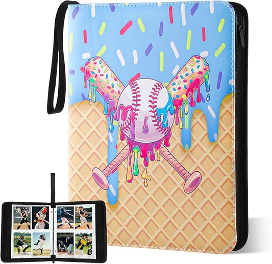 Ice Cream Drip Pattern Baseball Card Binder Waterproof Trading Card Binder Portable Collector Cardholder Album Case Gifts Baseball Cardholder for Boys Sports Game Supplies (440 Pocket,Blue)