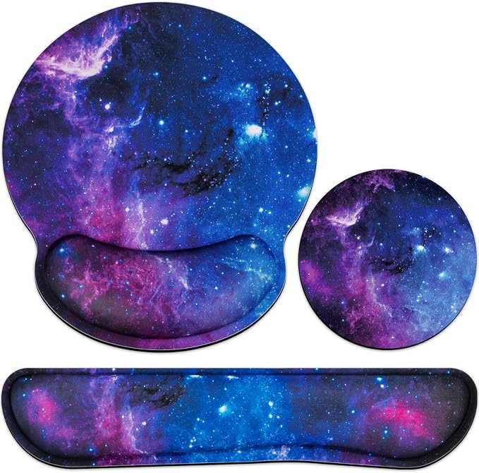 Desk Pad Galaxy, Mouse Pad with Wrist Rest, 3-in-1 Wrist Support Mousepad | Gaming Mat Pad with Anti-Skid Base,Ergonomic Memory Foam Keyboard Gel Wrist Rest, Office Desk Accessories