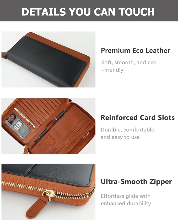 Large Travel Wallet for Women | RFID Blocking Zipper Wallet,Passport Holder Clutch with Wristlet