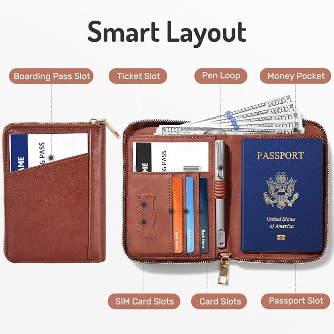 Forvencer Safe Zipper Passport Holder Cover, Passport Wallet for Travel | Sleek RFID Blocking Passport Book, Waterproof Travel Accessories for Men, Navy Blue