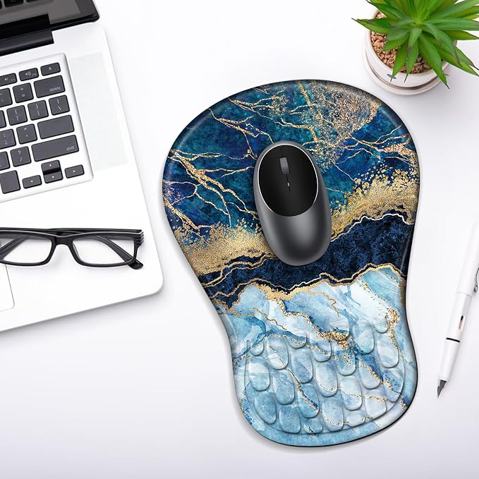 YIWEI Ergonomic Mouse Pad with Wrist Rest for Carpal Tunnel Pain Relief | Memory Foam Wrist Support,Non-Slip Rubber Base, Keyboard Computer Mousepad,Lycra Cloth Surface,Gaming Home Office