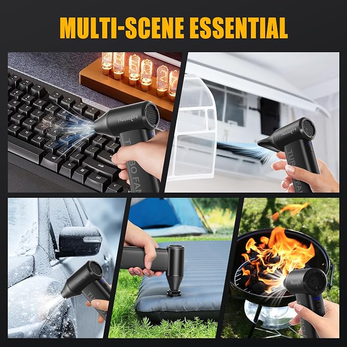 Houselife Compressed Air Duster for Computers - 150,000 RPM Brushless Motor Mini Blower, Small Hand Held Blower & Reusable Canned Air Alternative for PC, Keyboard Cleaning (0.66 lbs)