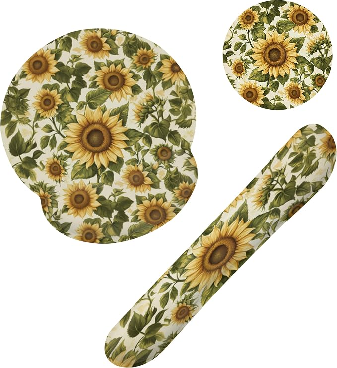 Vintage Sunflower Ergonomic Wrist Support Keyboard Mouse Wrist Rest Set, Computer Office Comfortable Wrist Rest for Mouse Easy Typing