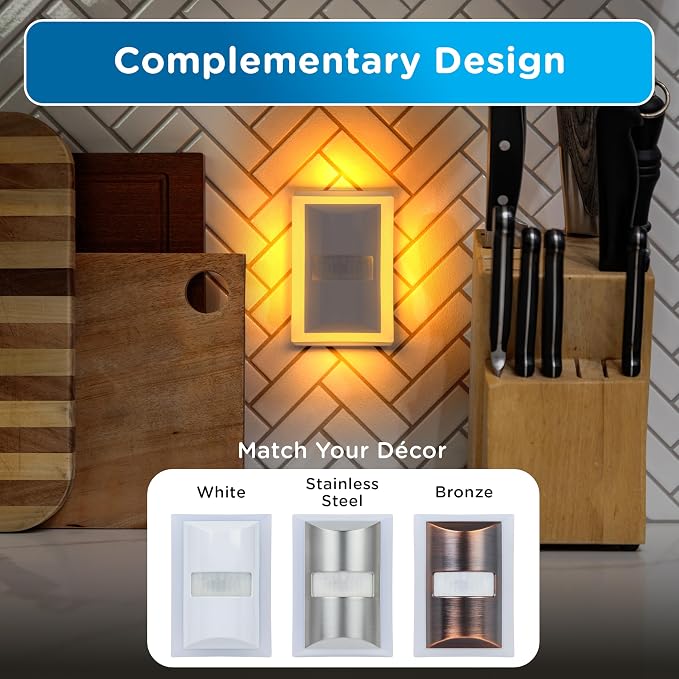 Enbrighten SleepLite Motion Sensor Night Lights Plug Into Wall Nightlight Amber Light Bathroom Bedroom Kitchen Nursery Kids Adults White