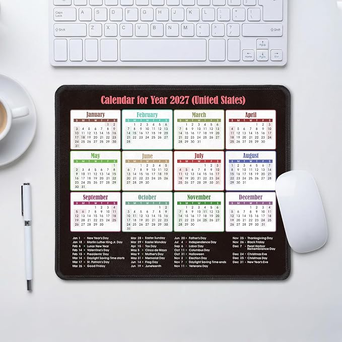 KONVINIT Ergonomic Mouse Pad with Wrist Rest, Black Mousepad with Non-Slip Rubber Base and Smooth Surface, Small Mouse Pads for Desk, Office Desk Accessories (2027 Calendar)