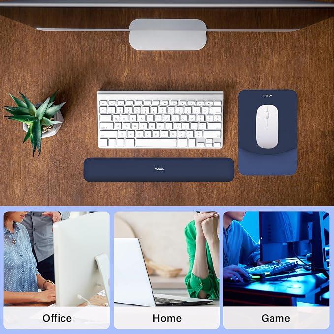 MOSISO Wrist Rest Support Mouse Pad & Keyboard Set, Navy Blue | Rectangular Ergonomic Mousepad, Non-Slip Base, Home/Office Pain Relief & Easy Typing, Neoprene Cloth & Raised Silicone Lining