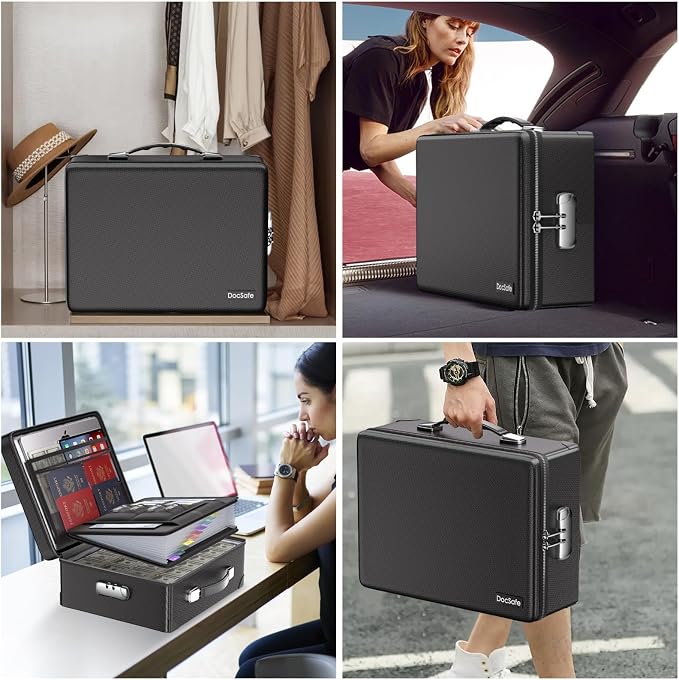 DocSafe 6400°F Fireproof Document Box with Lock, 10 Layers Heat Insulated | Fire&Water Resistant,Hard Case Safe Box with Zipper＆Multi Pockets, Protects Personal Items,Documents,Laptop,Passport,Black