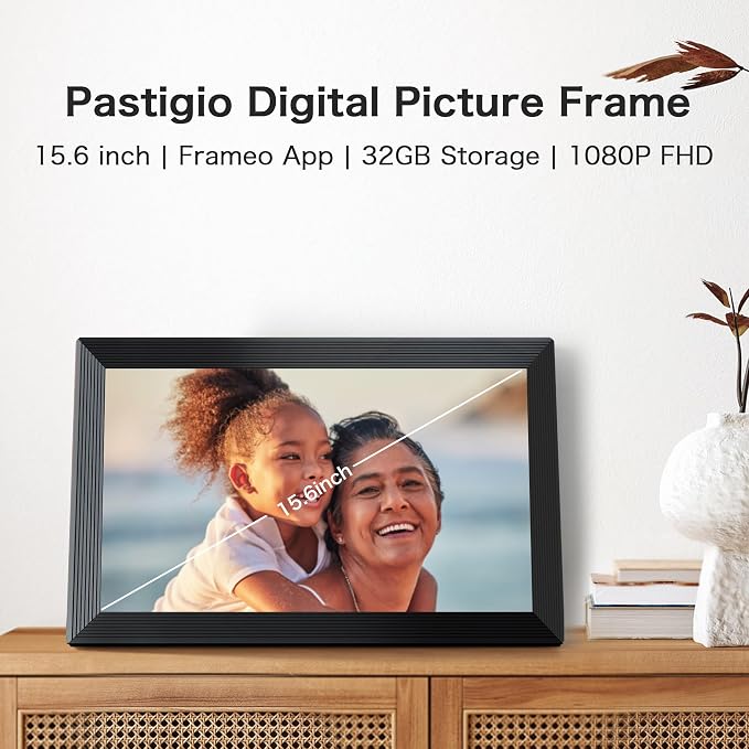 Frameo Digital Frame WiFi, 15.6 inch Digital Picture Frame Large Display, 1920 * 1080 IPS FHD Touch Screen,32GB, Auto-Rotate, Share Instantly, Photo Frame Electronic, Gift for Mom, Wedding, Birthday