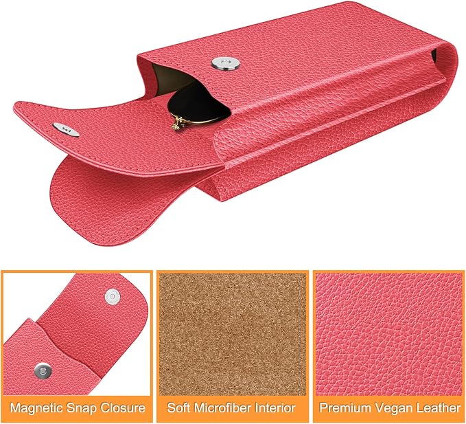 FINTIE Double Glasses Case with Carabiner Hook, Portable Vegan Leather Eyeglass Case Anti-scratch Sunglasses Pouch