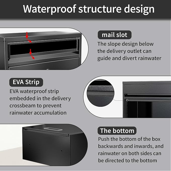 Wall Mounted Locking Mailbox for Outside, Heavy Duty Steel Black | Large capacity wall mounted mailbox, fits letters, magazines, parcels, waterproof design with secure lock