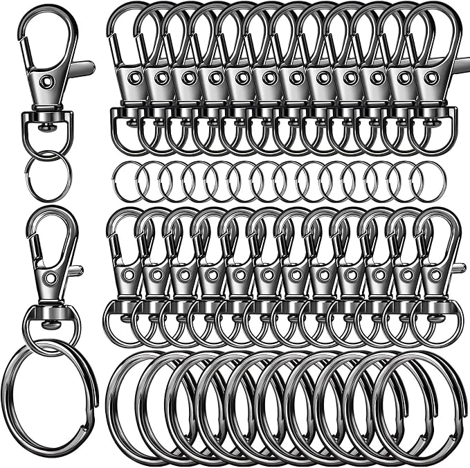LEOBRO 60 PCS Lobster Claw Clasps and Key Rings, Keychain Clips and Key Chain Rings, Keychain Making Kit, for Key Chains, Jewelry Making, Crafts, Gray Black