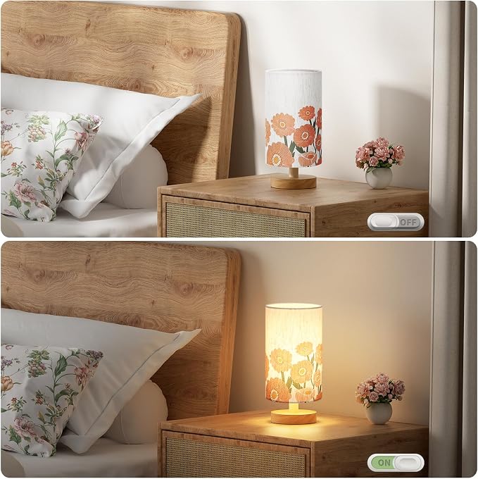 Small Table Lamps (Sunflower Cream Shade, 9" Inline Control) | 3000K LED Blub Included | 680 Lumens | Easy Assembly | Minimalist Design | E26 | for Kitchen | for Kids Room