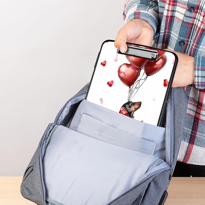 Clipboard with Storage,Storage Clipboard with Pen Holder,Heavy Duty Plastic Storage Clipboard with Low Profile Clip,Teacher Must Haves,Clipboard Folder,Office Supplies,red Balloon and Dog -1333