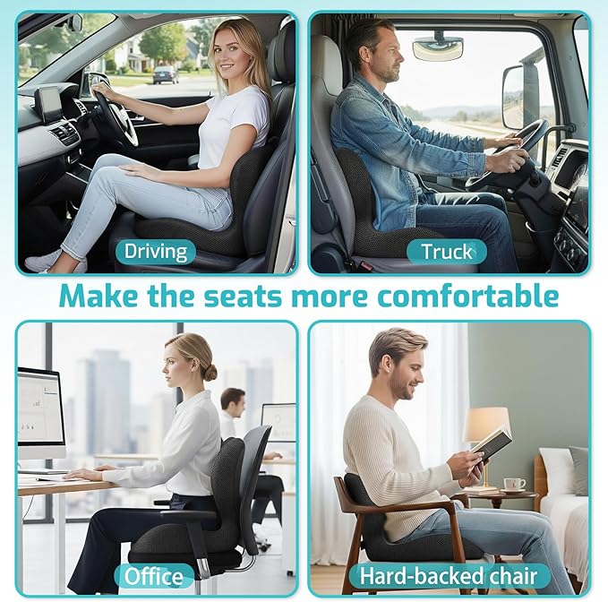 Seat Cushion,Office Chair Cushion with Lumbar Support Pillow,Ergonomic Design for Long Sitting,Sciatica,Back Pressure Relief,Back Support Cushions for Car,Truck,Office Chair