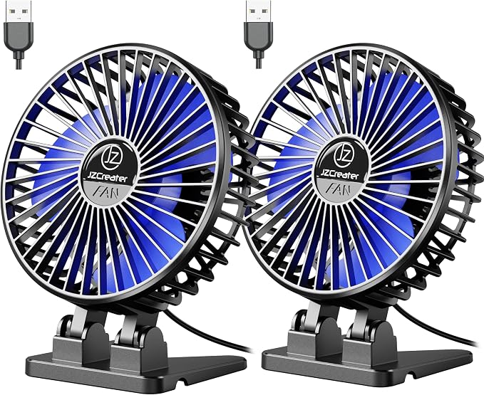 JZCreater USB Desk Fan, Mini Fan Portable, 3 Speeds Desktop Table Cooling Fans, Plug in Power, Rotation Strong Wind, Quiet Personal Small Fan for Home Desktop Office Travel Bedroom, Black (2Pack)