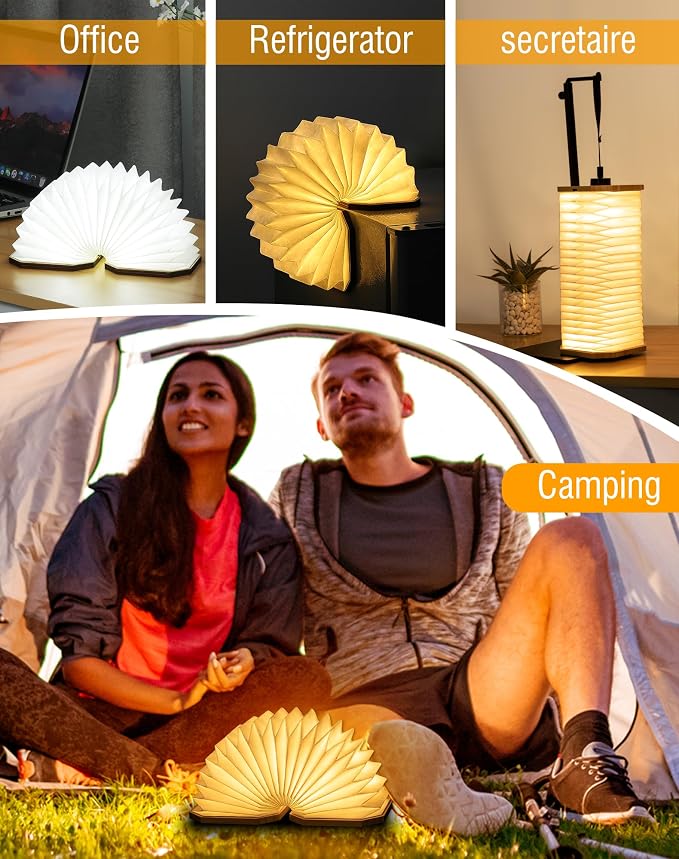 Originality Folding Accordion Lamp, Japanese Gift, LED Paper Lantern | Portable Wooden Table Lamp, Creative Japanese Paper Light with USB, Japanese Decor for Home & Bedroom & Library (Walnut )