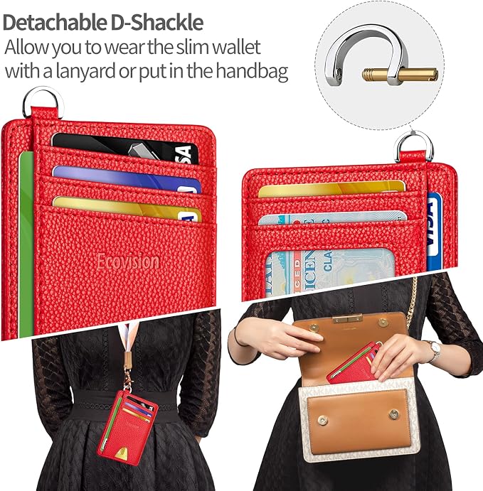 Slim Minimalist Front Pocket Wallet, RFID Blocking Credit Card Holder Wallet with Detachable D-Shackle for Men Women