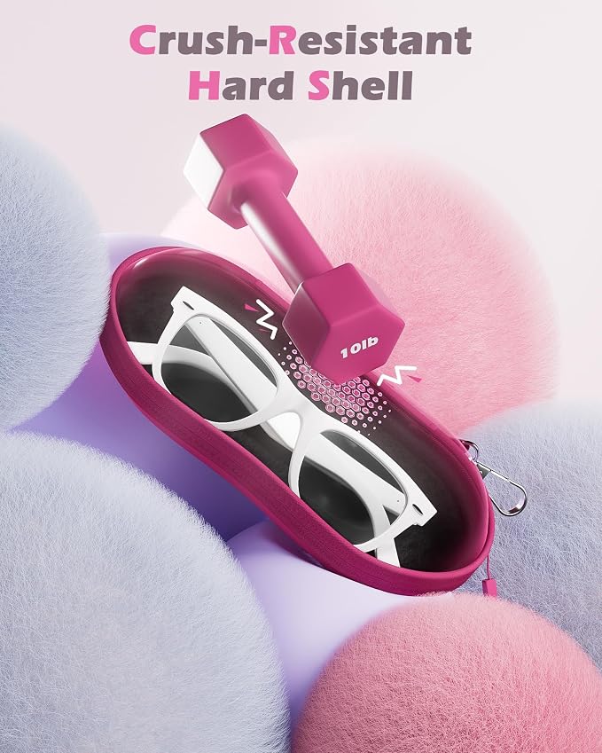 ProCase Sunglasses Case, Hard Shell Glasses Case for Men Women -Raspberry | Travel Shockproof Eyeglass Case with Metal Hanging Hook and Velvet Lining, Zipper Sport Glasses Holder Organizer for Gifts