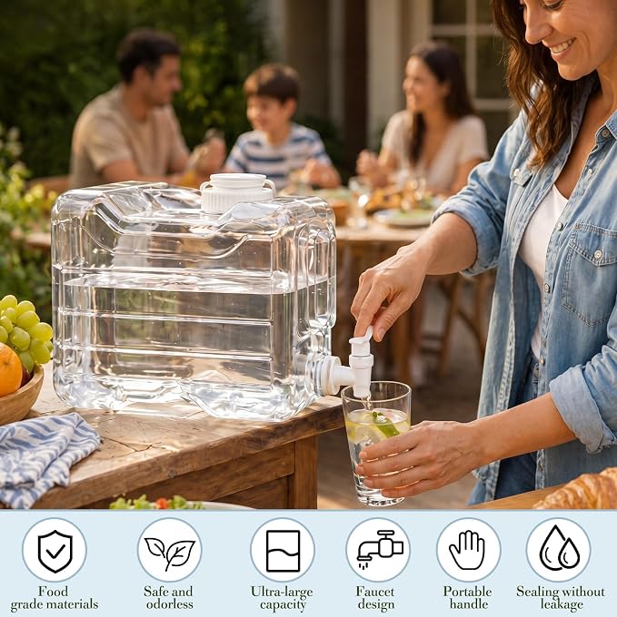 Funnymoom 4 Pcs Drink Water Dispenser for Fridge 2 Gallon Beverage Dispenser with Spigot Plastic Reusable Refrigerator Water Dispensers Waters Jug Container for Party Outdoors Camping Hiking Home