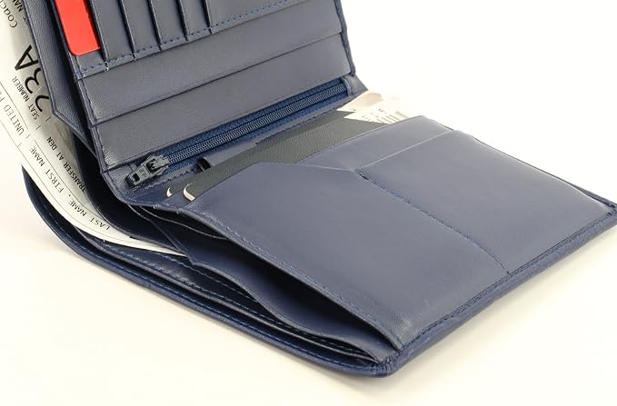 Genuine Sheep Leather Smart Family Size Passport Travel Wallet/Holder - (Blue)