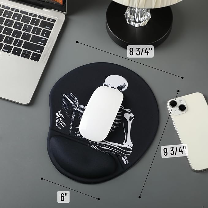 Mr. Pen- Ergonomic Mouse Pad with Wrist Rest, Grim Reader Design | Breathable Fabric with Memory Foam Cushion, Non-Slip Rubber Base, Gel Mouse Pad with Wrist Support