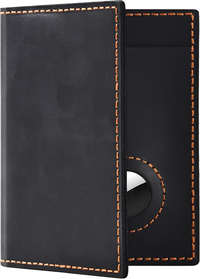 Passport Holder for Travel, Genuine Leather Passport Wallet Cover Case with Airtag Slot, RFID Blocking, for Women Men, Travel Essentials Gift, Black