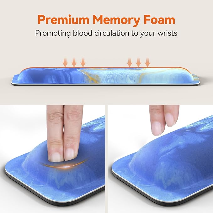 TECKNET Wrist Rest for Computer Keyboard Ergonomic, 1 in Thick, 17x3.3 in | Thicken Memory Foam, Typing Pain Relief, Wrist Support Pad for Keyboard, Comfort for Home/Office/Work, Anti-Slip Rubber Base