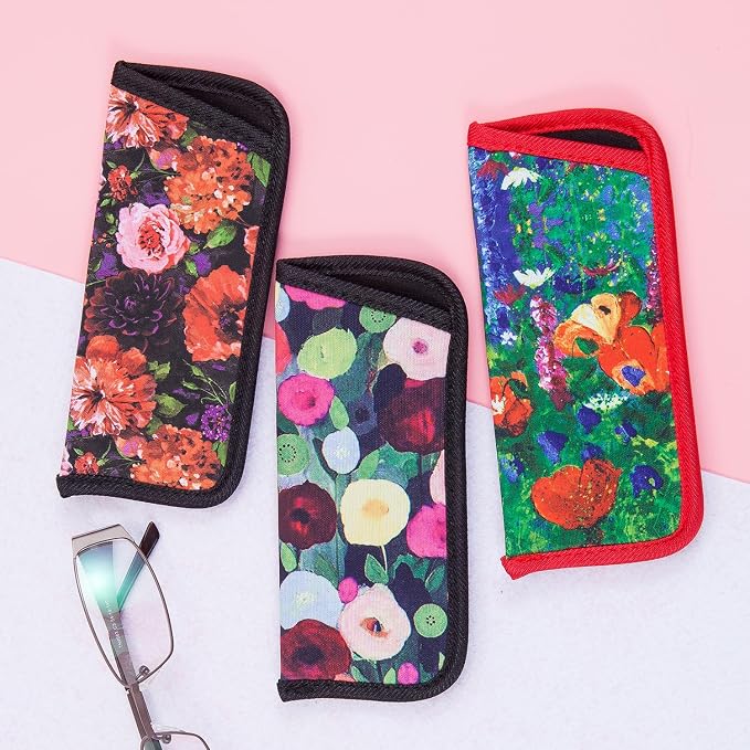 TRIUMPH VISION Reading Glasses Pouch Eyeglass Sleeve Soft Case Slim 3 Pack | Alternative to Bulky Case Lightweight，Neoprene Lined Padded Protect Optical lens Slip in, Cute Pattern Portable for Daily Use