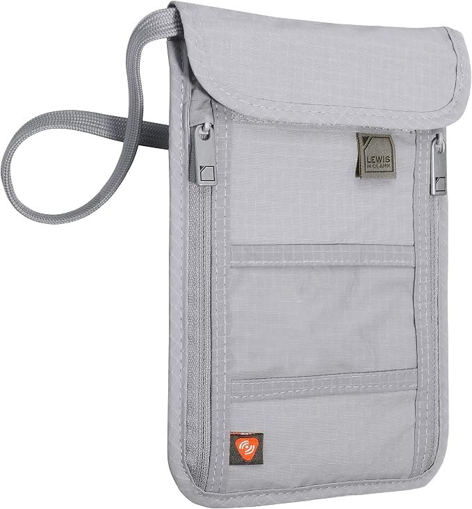 Lewis N. Clark Stash Neck Travel Wallet | RFID Blocking Passport Holder | Protect Personal Information | Gray