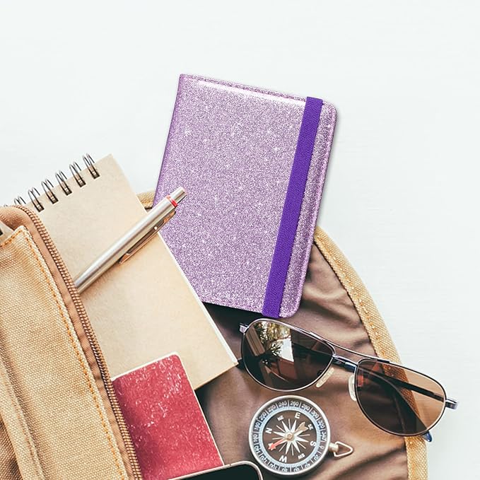 ACdream Unisex Faux Leather Passport and Vaccine Card Holder, Glitter Purple, RFID Blocking, Protects Valuable Information