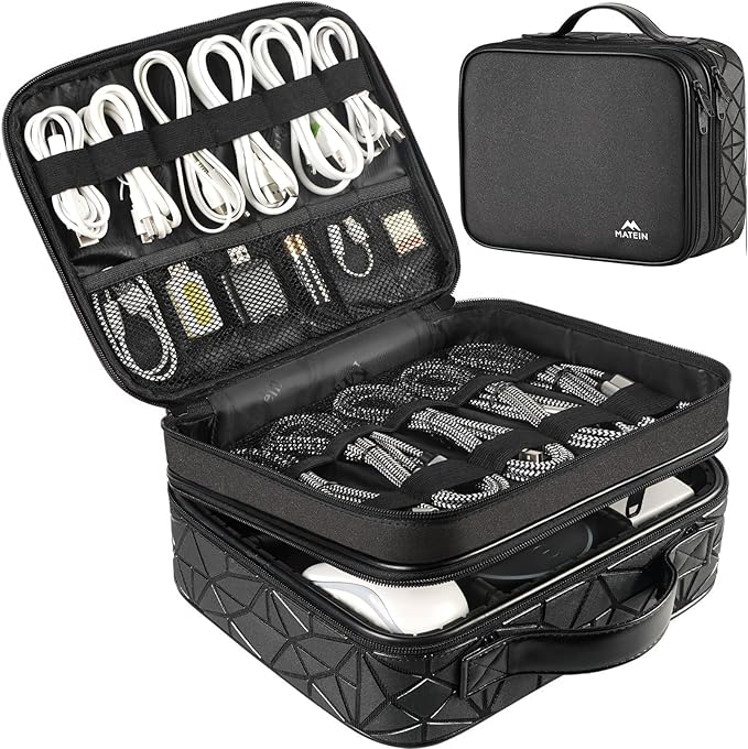 MATEIN Cord Organizer Case with Adjustable Divider, Large DJ Cable File Bag | DJ Equipment, Music Accessories, Double Layer, Shockproof, Portable, Cable Storage for Cord, Charger, Tech Accessories, Black