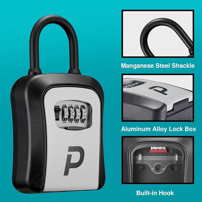 Puroma Key Lock Box Large Outdoor Code Safe Portable Safe Box Rental Home | Outside, Portable, Wall Mount, Doorknob, Resettable, Combination, Weatherproof, High-capacity, Hold 5 Keys, for Guest Realtor