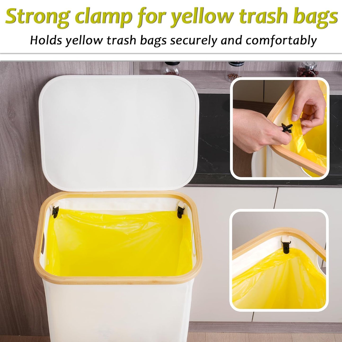 efluky Recycle Bin Holder 100L, 26 Gallon Trash Can with Lid, Garbage Bag Holder for Yellow Bags, Easy Removal, (Inner Bag Not Included) -Beige