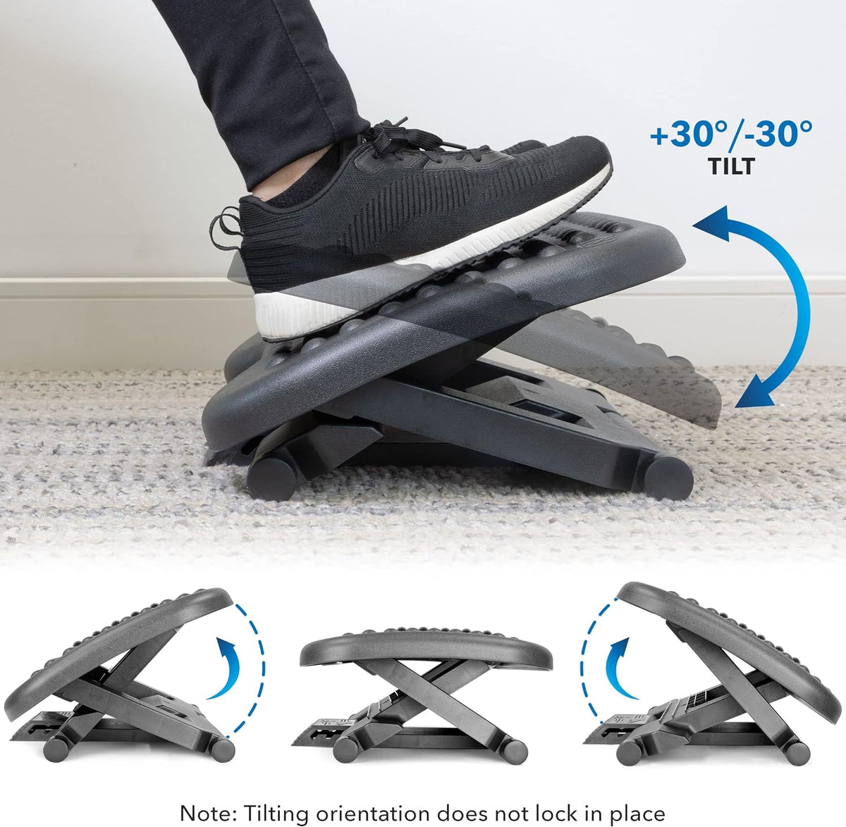 Mount-It! Ergonomic Under Desk Footrest | Massaging Foot Rest Support | Tilting Footrest with 3-Level Height Adjustment | Under Chair Office Footrest