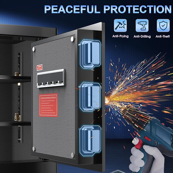 Safe Box, Money Safe with Fireproof Waterproof Bag, Medium Size Safes with Digital Keypad, Dual Alarm System, Removable Shelf for Valuables & Cash (Upgrade 2.0 CUFT Digital