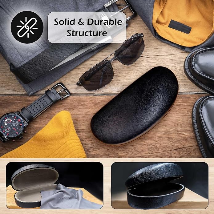 MyEyeglassCase - Large Sunglasses Case - Glasses Holder with Pouch & Cloth - Eyeglass Hard shell Medium - Extra Large frames