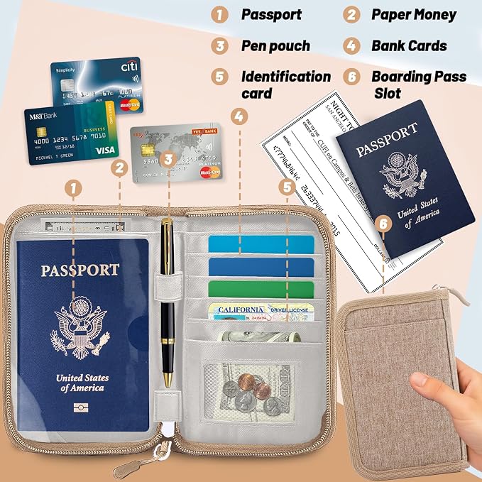 Passport Holder for Travel, RFID Blocking Wallet for Couples Men and Family | Multi-compartment organizer holds passports, cards, tickets, IDs and cash for women, couples and international family travel