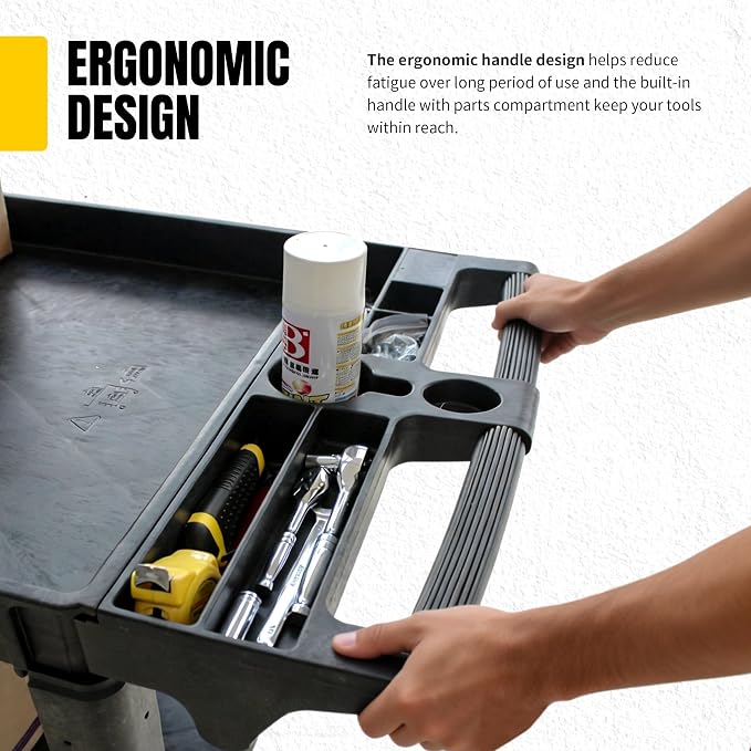 MaxWorks 2‑Tier Heavy‑Duty Utility Service Cart 500 lb Capacity 46" x 25.5" x 33.5" with 5" Swivel Casters and Polypropylene Shelves for Garage Workshop Warehouse Office (80858)