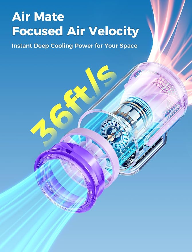 Aecooly Powerful USB C Phone Fan with Flexible Rod, 17000 RPM High Speed | Compatible with iPhone, iPad, Tablet, 4 Speed Mini Portable Phone Fan Attachment for Summer, Travel, Gifts for Women-Purple