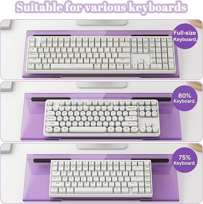 Computer Keyboard Stand Pad with Gel Wrist Rest Keyboard Pad Support with Comfortable Wrist Pad Easy Typing Ergonomic Tilted Acrylic Transparent Keyboard Riser Holder for Desktop Office Home Purple