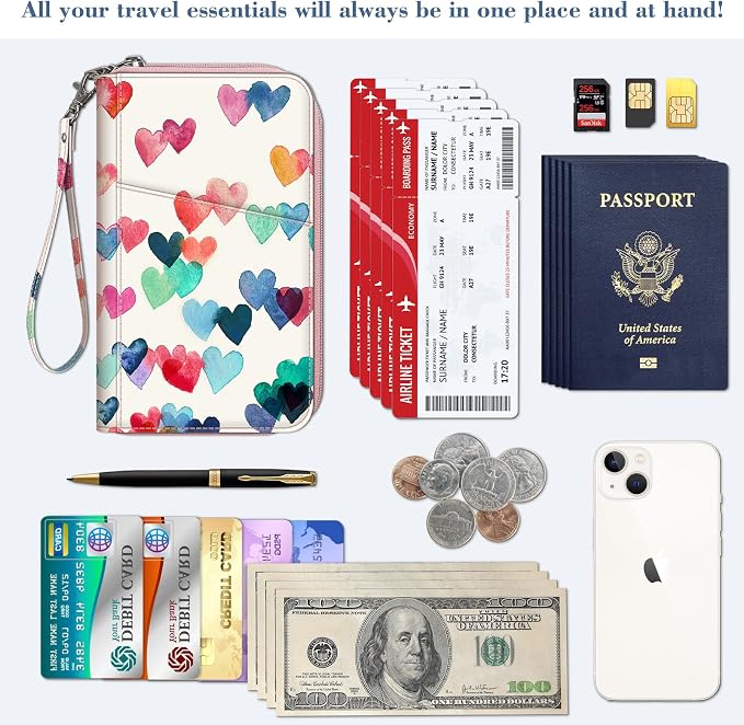 FINTIE Family Passport Holder Wallet Travel Document Organizer Clutch Bag | RFID Blocking Credit Cards Case Cover for Women Men