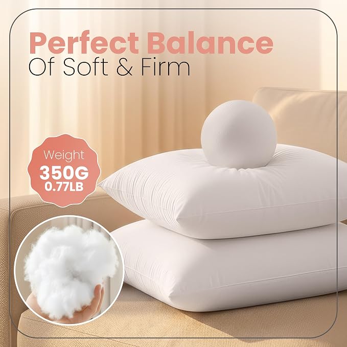 Utopia Bedding 14x14 Pillow Inserts, White Throw Pillows for Couch, 2 Pack | Indoor cushion inserts for bed, sofa & couch, Supportive & fluffy decorative pillows for everyday comfort, Set of 2, White