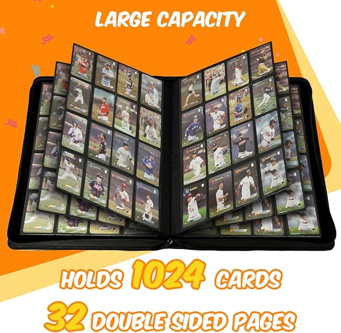Premium Card Binder 16 Pocket, 1000+ Cards PU Cover Trading Card Binder Side Loading Card Collection Album Holder Folders for MTG, TCG, Game Cards & Sports Cards, Kpop (black)