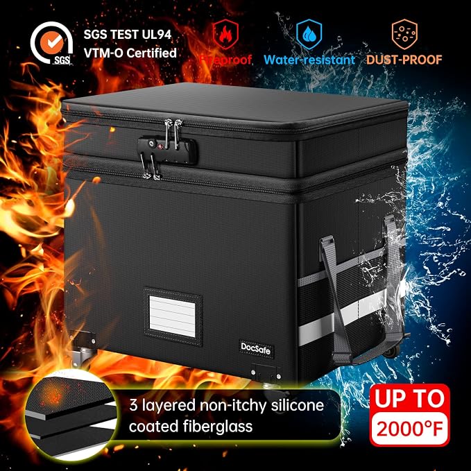 DocSafe Fireproof Document Box Set with Lock and Wheel