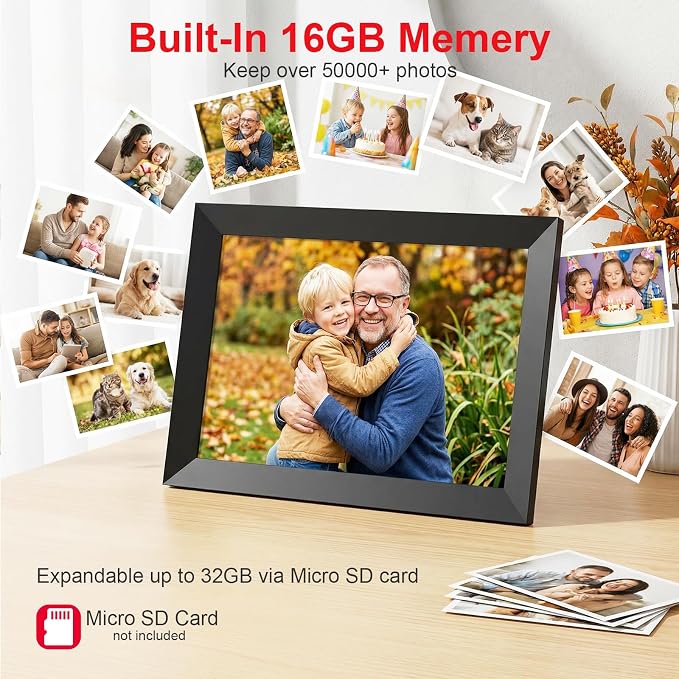 Frameo 10.1 Inch WiFi Digital Picture Frame, Digital Photo Frame with 1280x800 HD IPS Touch Screen, Auto-Rotate, Wall Mountable, Easy Setup to Share Moments Instantly via Frameo App, Gifts for Mom