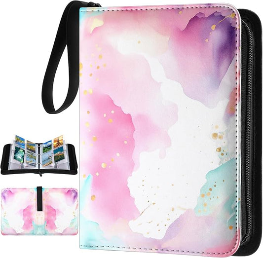 Card Binder 4/9 Pocket PU Waterproof Trading Binder Compatible with Mtg/ygo/tcg for 400/900 Portable Album Holder with Zipper Wristband Card Organizer