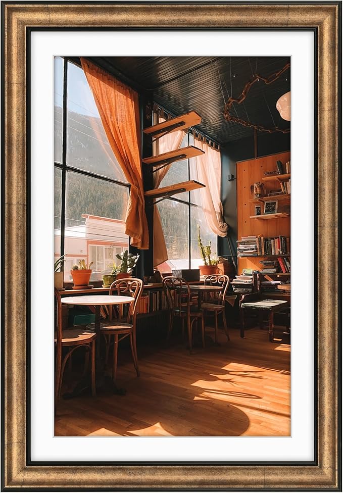 Golden State Art, 13x19 Photo Frame with Mat for Pictures 11x17 and Real Glass (Dark Gold Brown & Bronze Pewter Panel with White Color Mat, 1.25 Inch Frame Border)